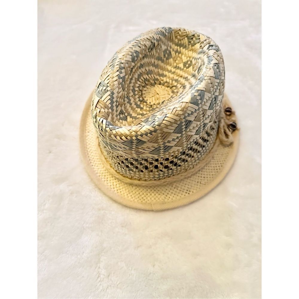 Juicy Couture Two-Tone Straw Fedora Hat in Natural and Light Blue
